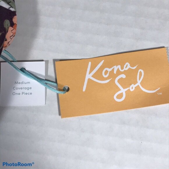 Kona Sol Womens Size Small Swimsuit One Piece Lace Trim Black Multi Floral New - Picture 3 of 11